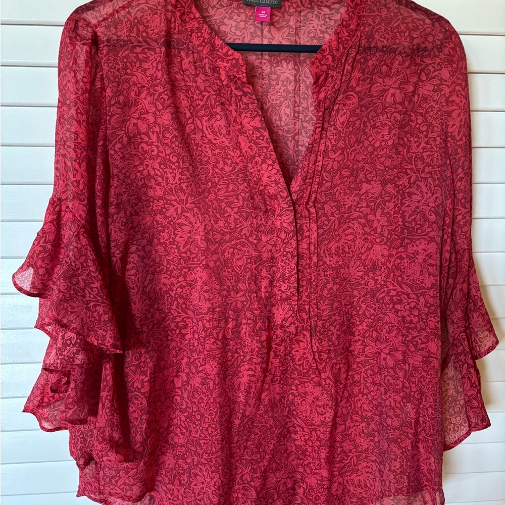 Vince Camuto Red Patterned Blouse - image 1